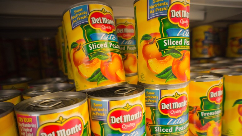 canned peaches in grocery store
