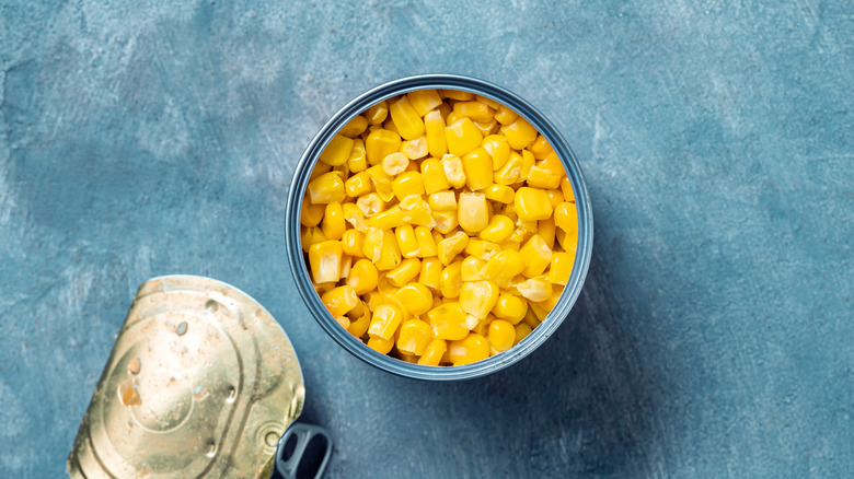 A top-down view of canned sweet corn