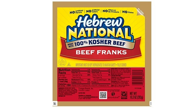 A pack of Hebrew National All Natural Uncured Beef Franks on a white background