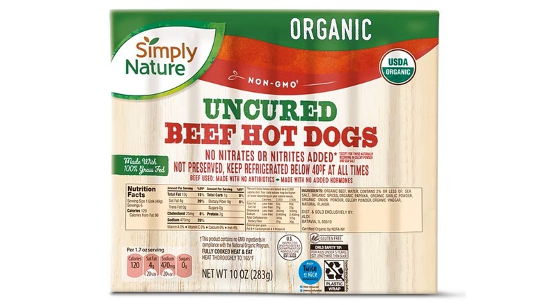 A pack of Simply Nature's Organic Uncured Beef Hot Dogs