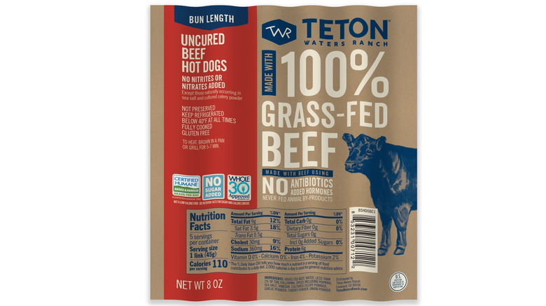 A pack of Teton Waters Ranch 100% Grass-Fed Beef Hot Dogs