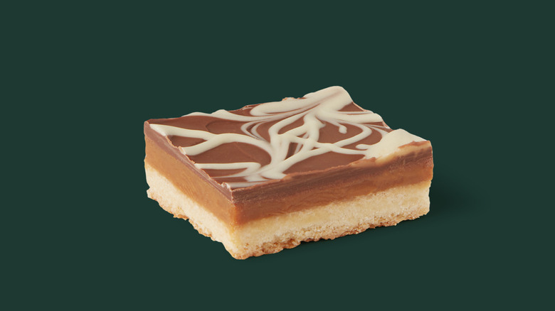 Starbucks Chocolate Caramel Shortbread on green background