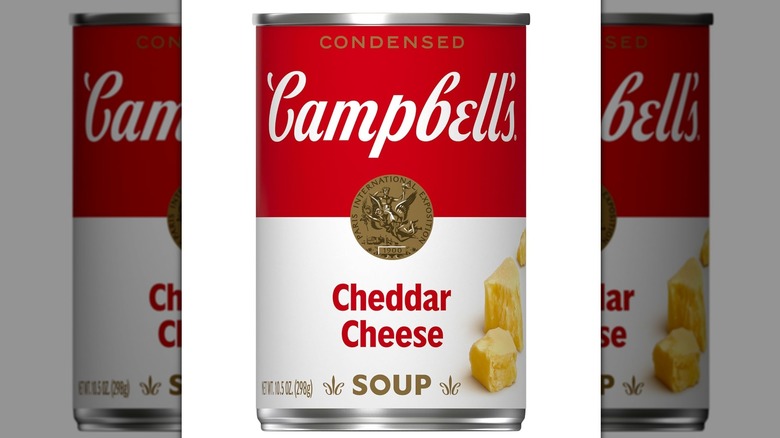 A can of Campbell's Cheddar cheese soup