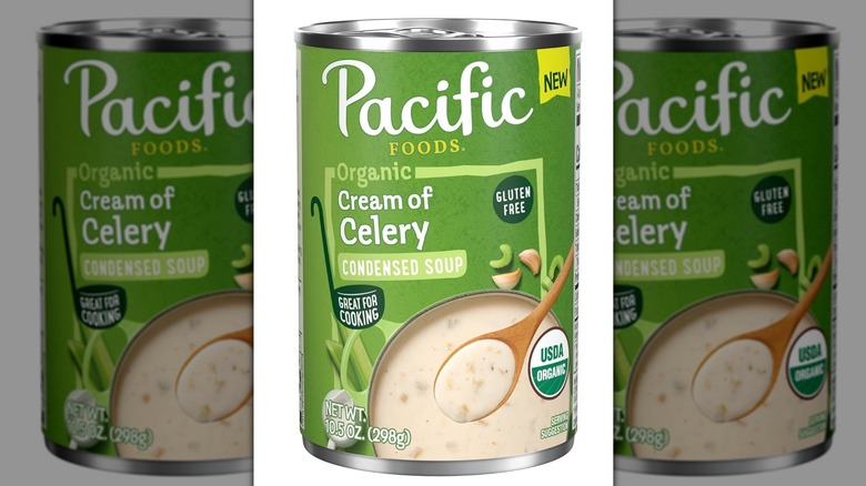 A can of Pacific Foods cream of celery soup