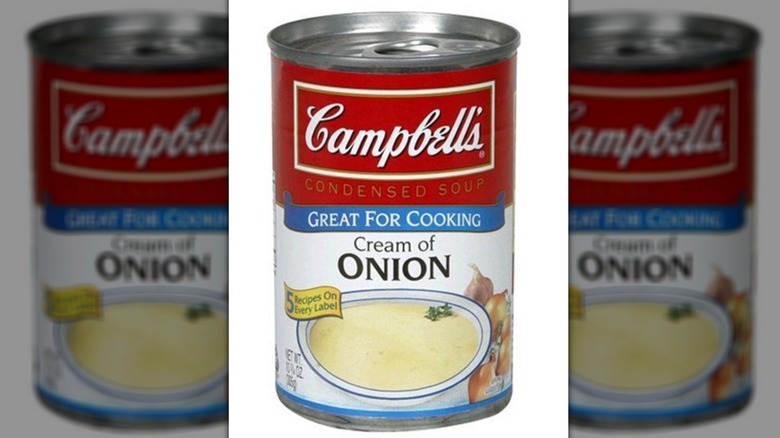 A can of Campbell's cream of onion soup