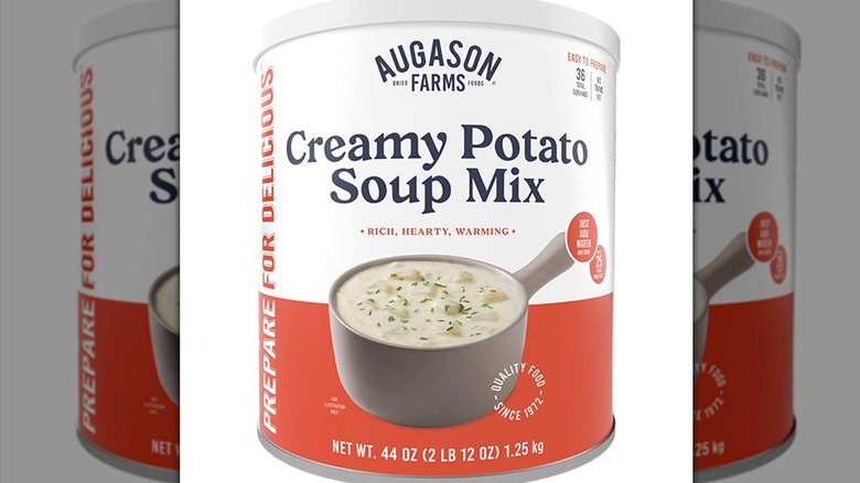 A can of Augason Farms creamy potato soup mix