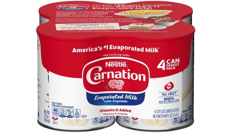 A four-pack of Nestle's Carnation evaporated milk