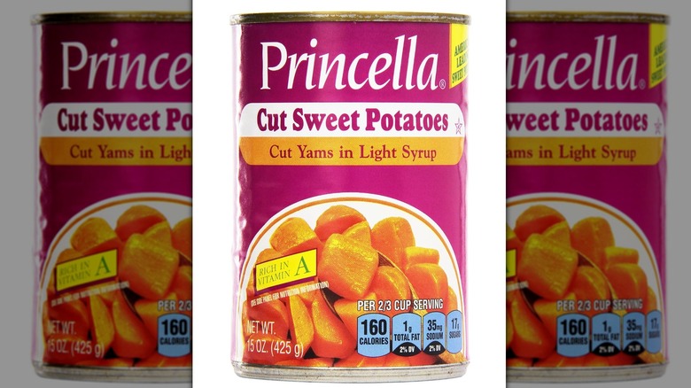 A can of Princella sweet potatoes