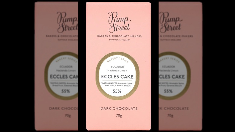 A bar of Pump Street's Eccles Cake chocolate