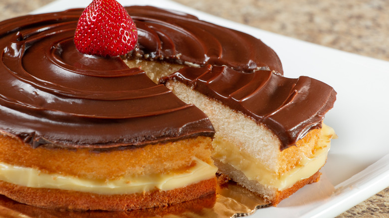 Boston cream pie on a plate