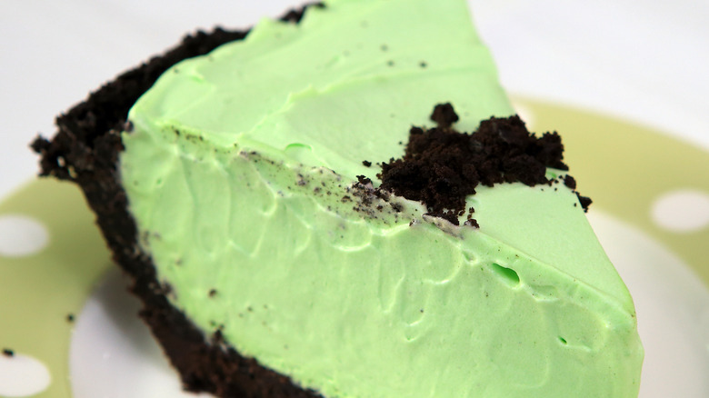 A close-up of a cut grasshopper pie