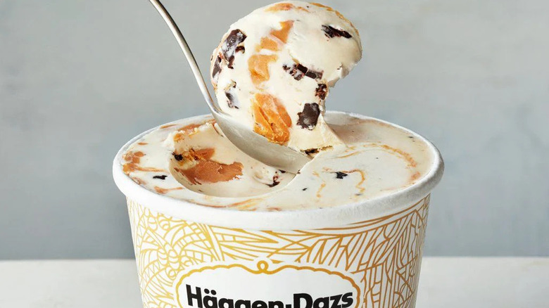 Häagen-Dazs Banana Peanut Butter Chip ice cream being scooped with a spoon