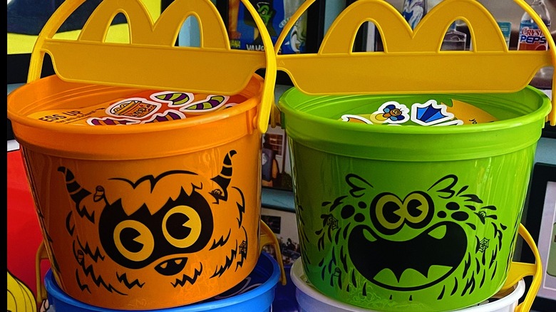 A close-up of two Boo Buckets