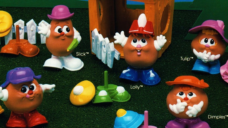 A close-up of McDonald's Potato Head Kids Happy Meal toys