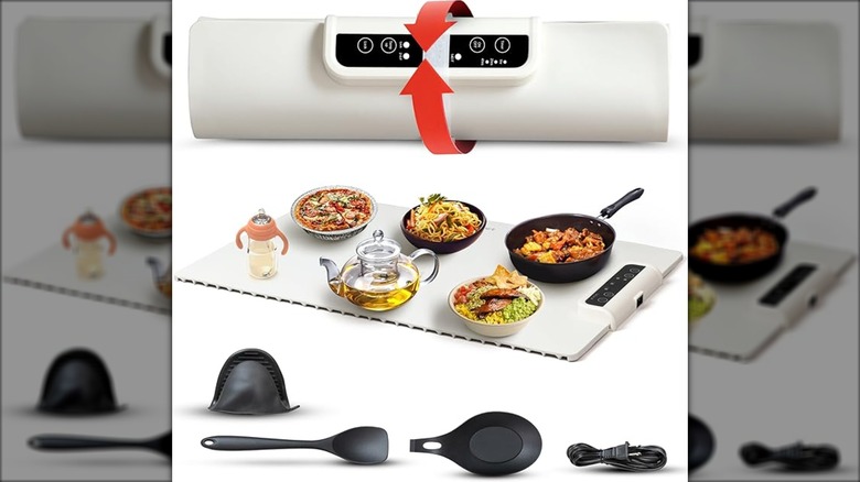 electric food warming mat with dishes