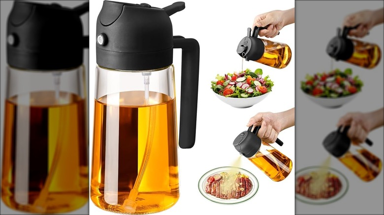 olive oil dispenser and sprayer with handle