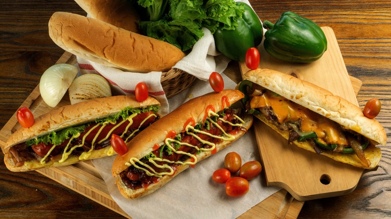 hot dogs with a cheesesteak topping