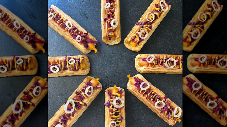 Hot dogs on croissant pastry arranged in a star shape