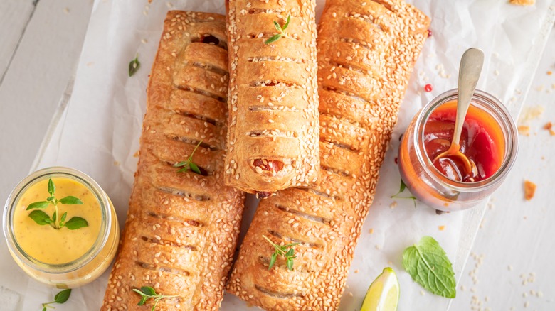 Hot dogs wrapped in puff pastry