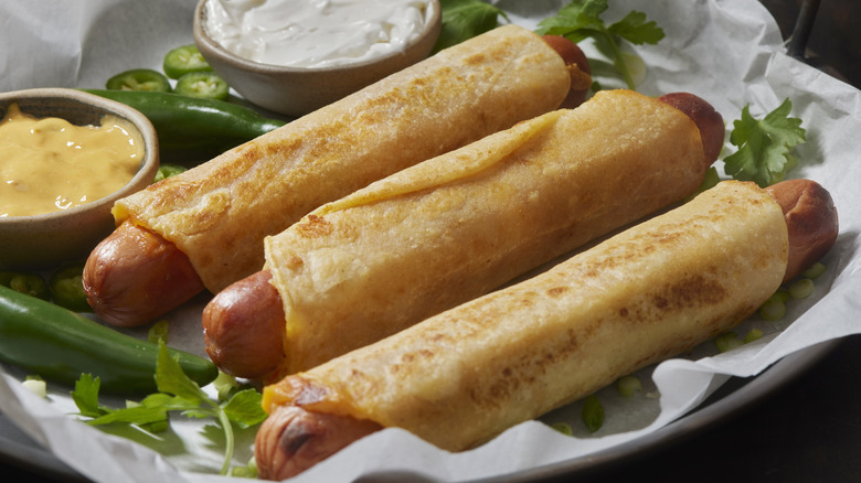 Hot dogs wrapped in tortillas