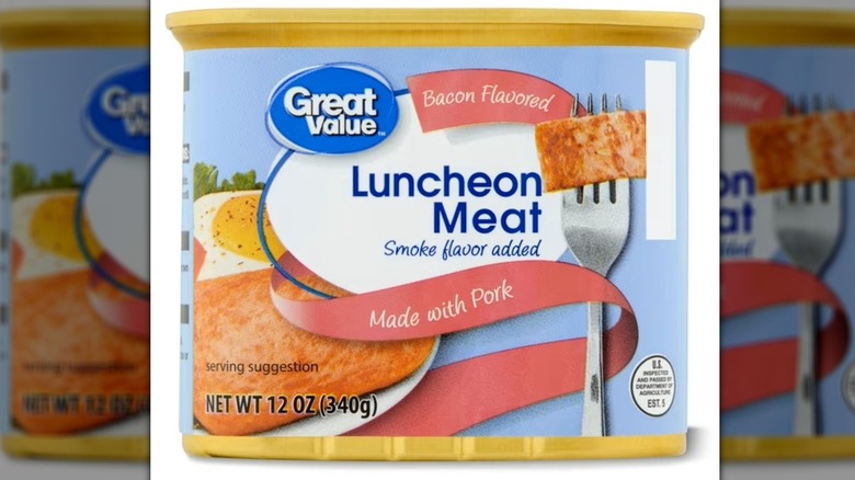 A can of Walmart's Great Value Bacon Flavored Luncheon Meat