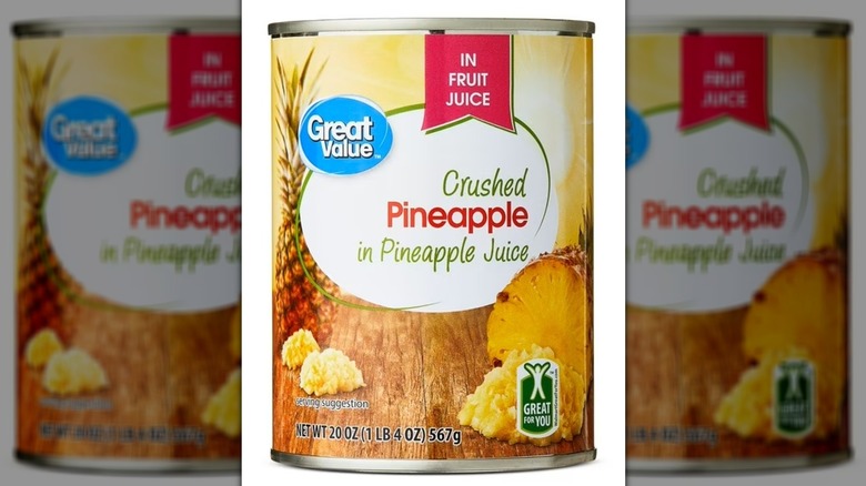 A can of Walmart's Great Value Canned Crushed Pineapple