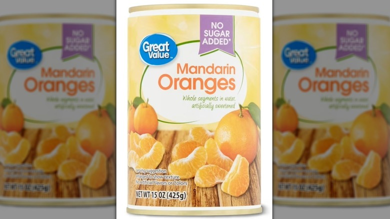 A can of Walmart's Great Value Canned Mandarin Oranges