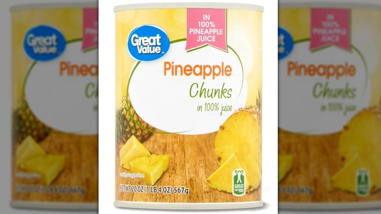 A can of Walmart's Great Value Canned Pineapple Chunks in Pineapple Juice