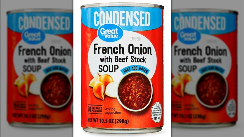 A can of Walmart's Great Value Condensed French Onion Soup with Beef Stock
