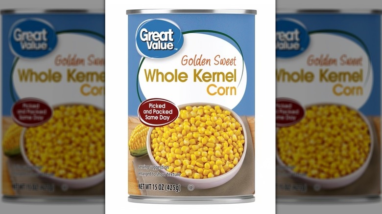 A can of Walmart's Great Value Golden Sweet Whole Kernel Corn