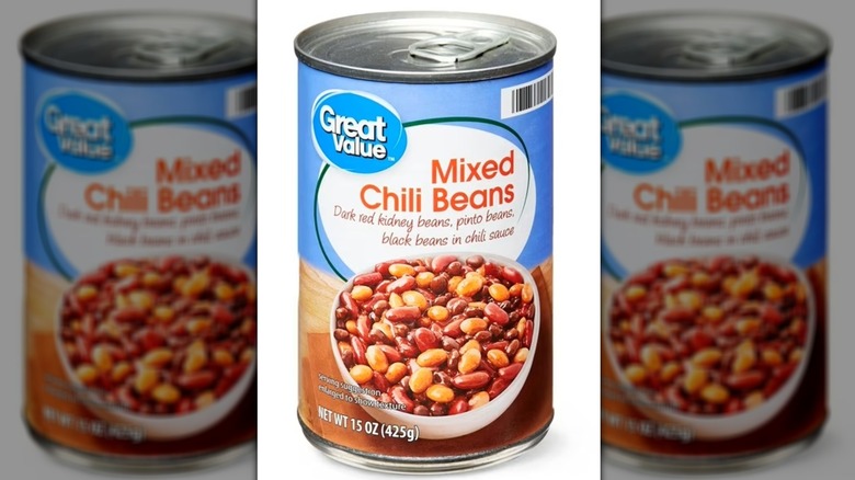 A can of Walmart's Great Value Mixed Chili Beans