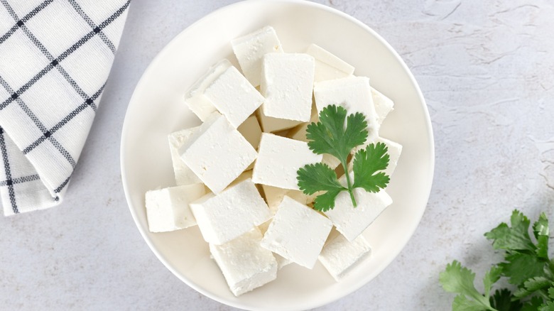 bowl of cubed tofu