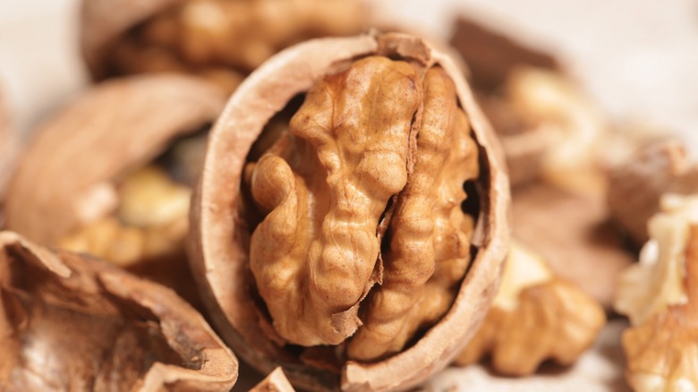 cracked walnuts with nut meat