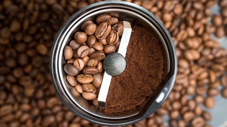 grinder and coffee beans