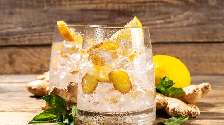 ginger beer on ice with garnishes