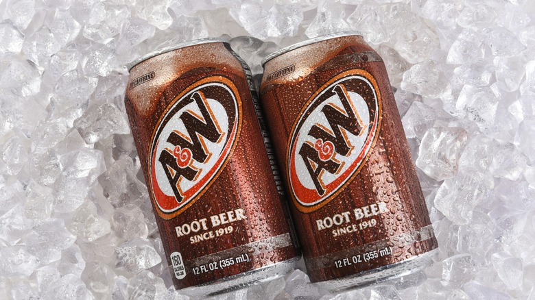 cans of a&w root beer on ice