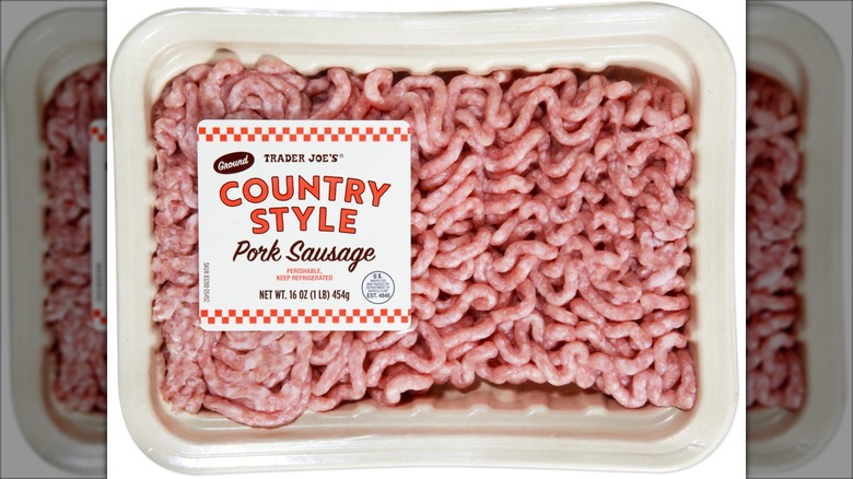 white package of raw ground sausage