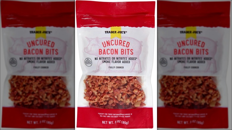 red baggie of bacon bits with pig graphic