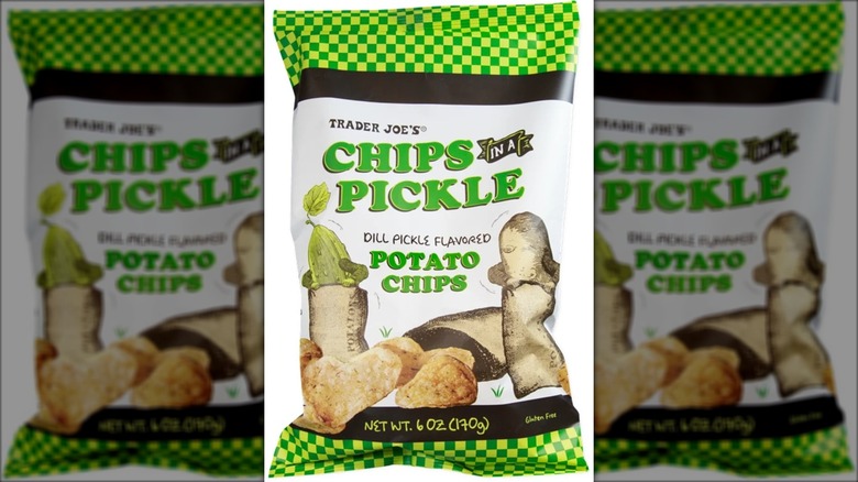 dill pickle potato chips in green bag