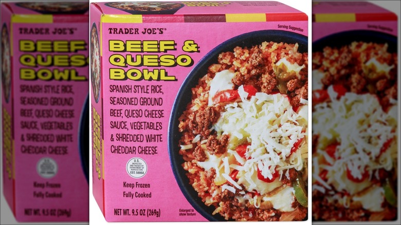 beef and queso bowl in pink box