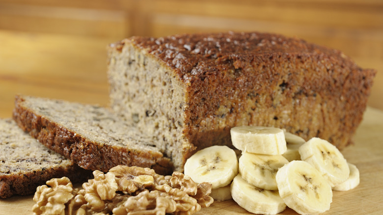 Loaf of banana bread with nuts