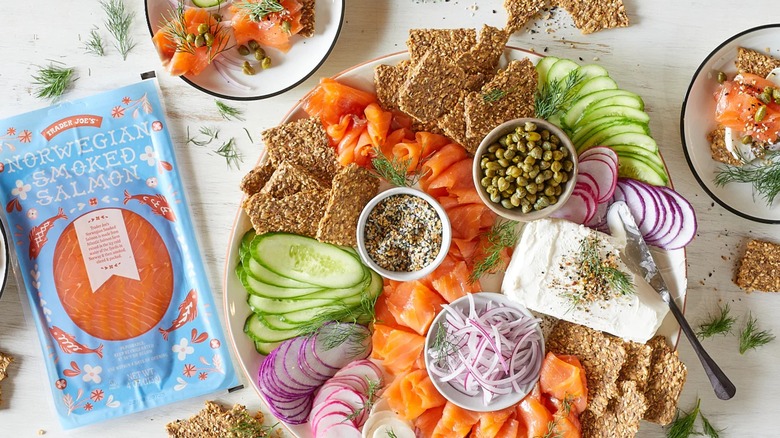 platter with smoked salmon and veggies