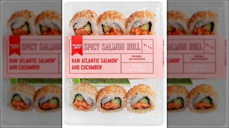 package of salmon sushi with cucumber