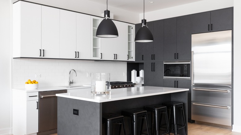 a black and white kitchen