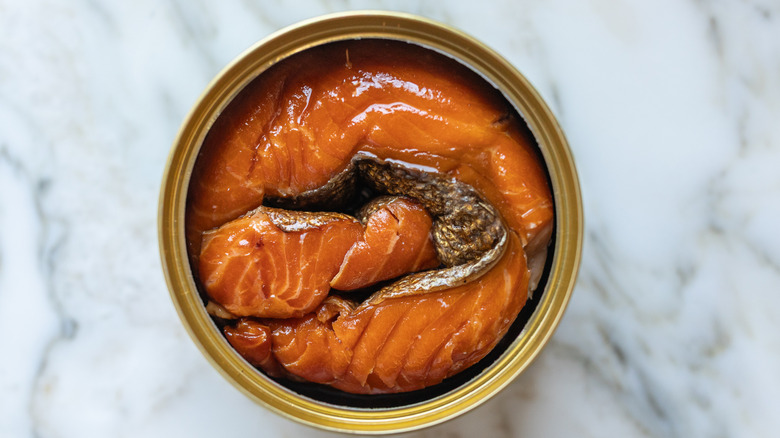 An open can of salmon