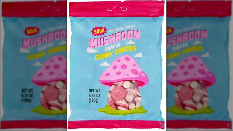 blue bag of mushroom gummy candies