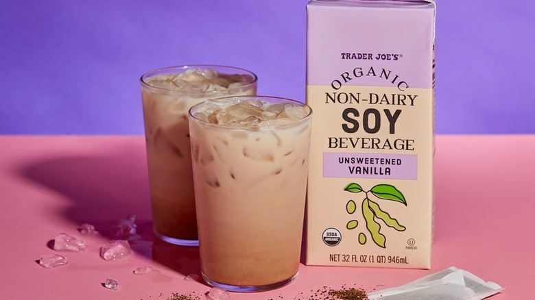 soy milk in iced coffee glasses