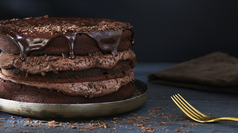Home-made triple chocolate cake