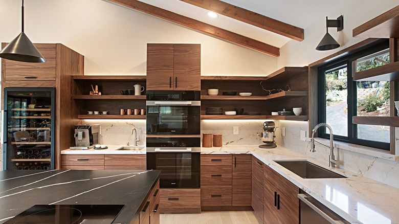 modern kitchen with black appliances