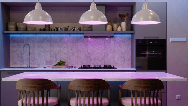 modern kitchen with rgb neon lighting